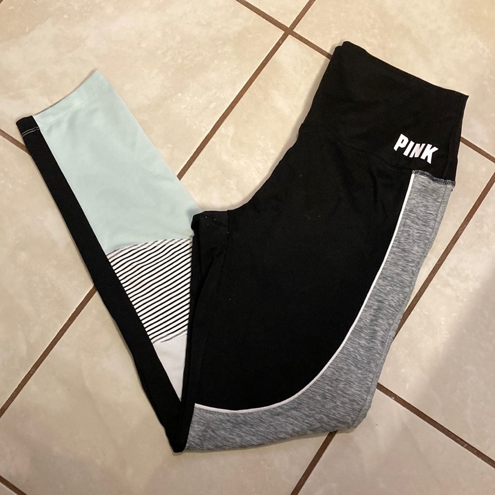 PINK Victoria's Secret Black, Gray & Light Blue Colorblock Leggings